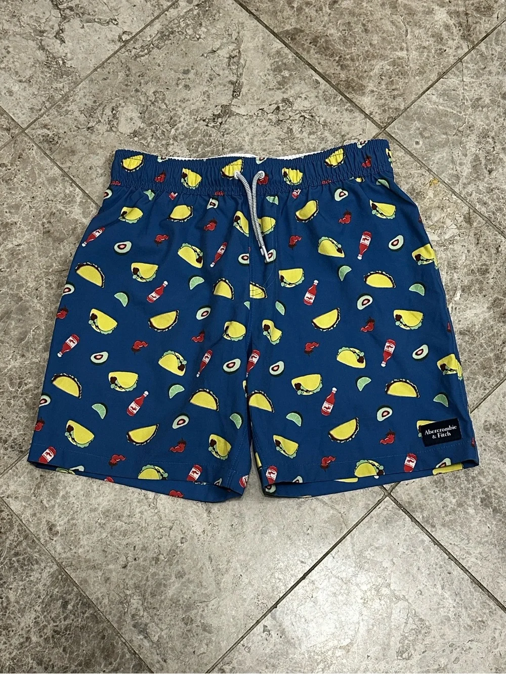 Abercrombie Kids Swim Trunks 11/12 Tacos Avocado Hot Sauce Lined